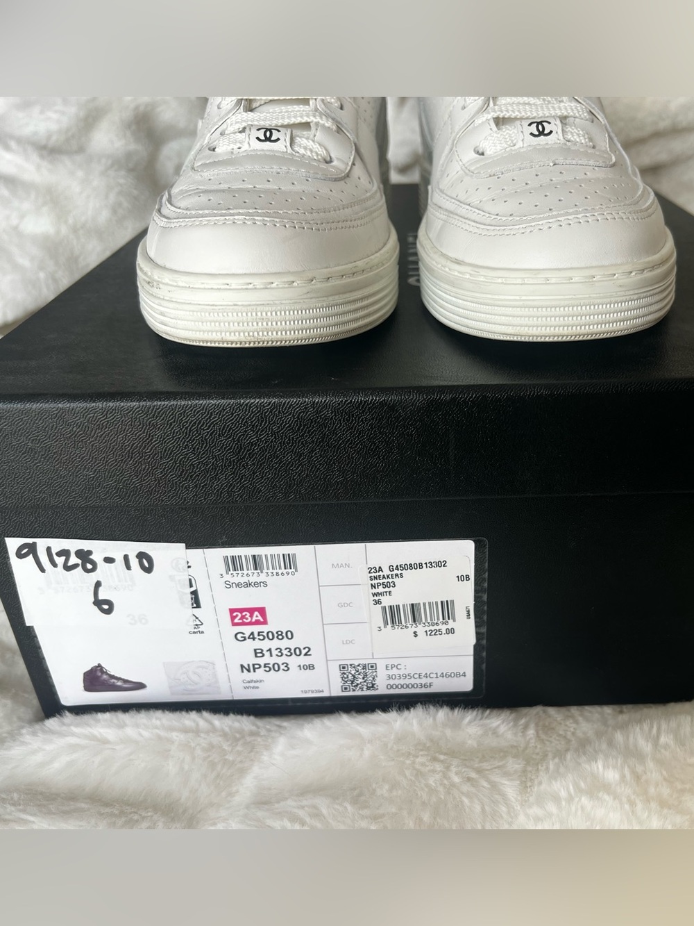 CHANEL White High-Top Leather Sneakers - Picture 2 of 2